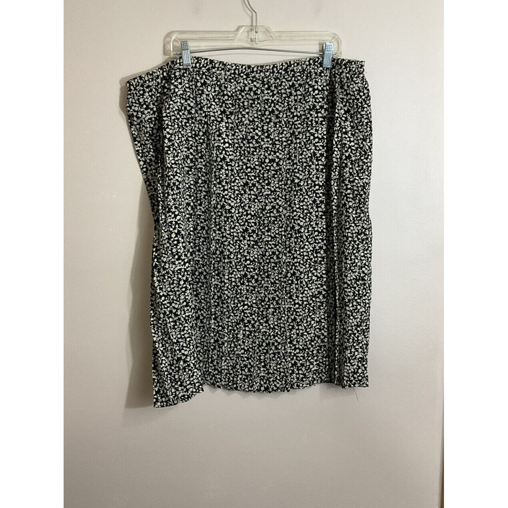 VTG Womens Floral Midi Skirt Size 24W Black Beige Cottagecore Prairie Pleated